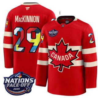 Men's Nathan MacKinnon Jersey #29 Canada 2025 4 Nations Face-Off 2025 V2 Stitched Red