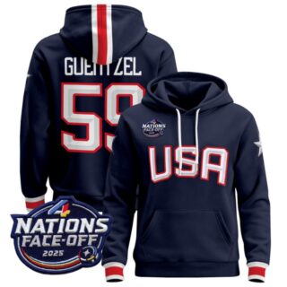 Men Jake Guentzel Hoodie #59 USA 2025 4 Nations Face-Off 2025 Pullover Stitched Navy