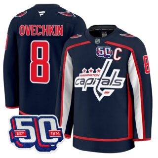 Men Alex Ovechkin Jersey #8 Washington Capitals 50th Anniversary Stitched Navy