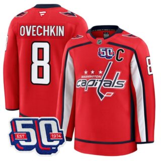 Men Alex Ovechkin Jersey #8 Washington Capitals 50th Anniversary Stitched Red