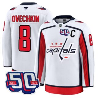 Men Alex Ovechkin Jersey #8 Washington Capitals 50th Anniversary Stitched White