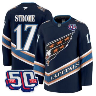 Men Dylan Strome Jersey #17 Washington Capitals Eagle 50th Anniversary Navy
