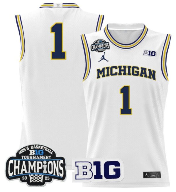 Team Jersey #1 Michigan Wolverines 2025 Big Ten Champions White