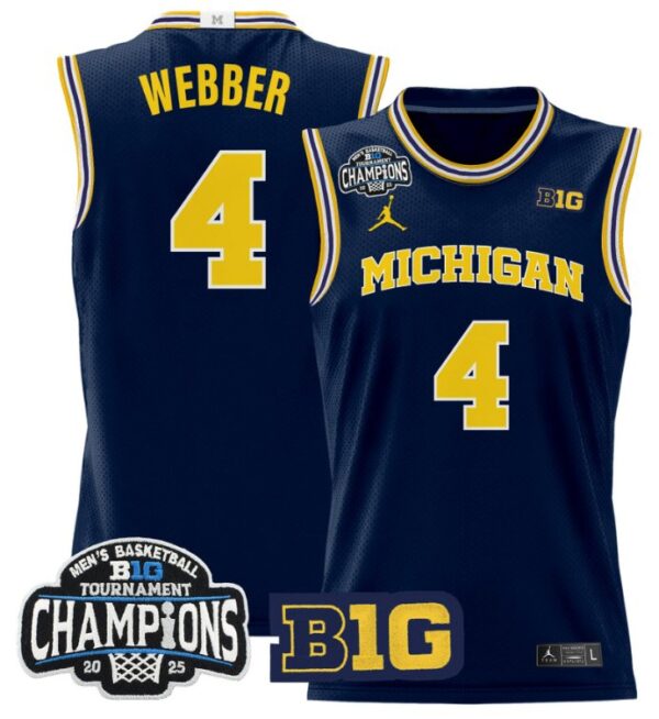 Chris Webber Jersey #4 Michigan Wolverines 2025 Big Ten Champions Navy