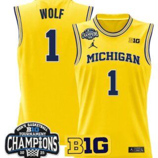 Danny Wolf Jersey #1 Michigan Wolverines 2025 Big Ten Champions Maize