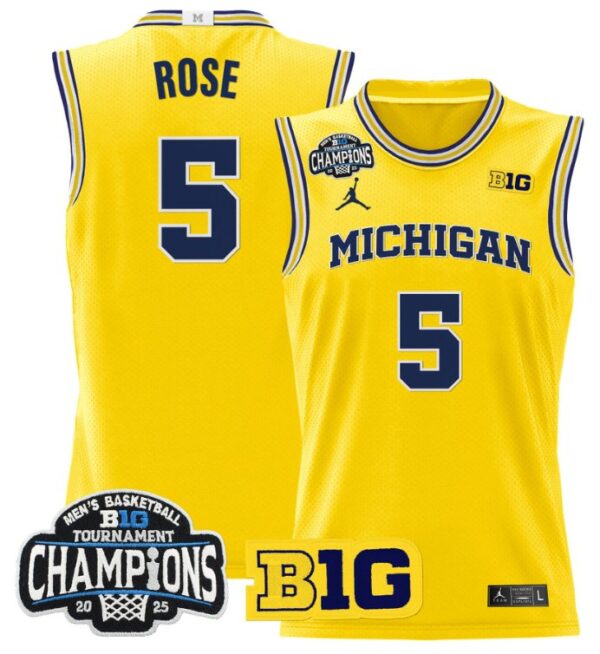 Jalen Rose Jersey #5 Michigan Wolverines 2025 Big Ten Champions Maize