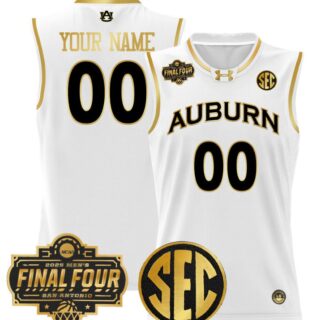 Custom Auburn Tigers Jersey 2025 Final Four Patch Basketball Stitched White Gold