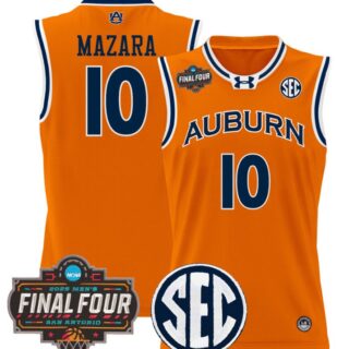 Baker-Mazara Jersey #10 Auburn Tigers 2025 Final Four Patch Stitched Orange