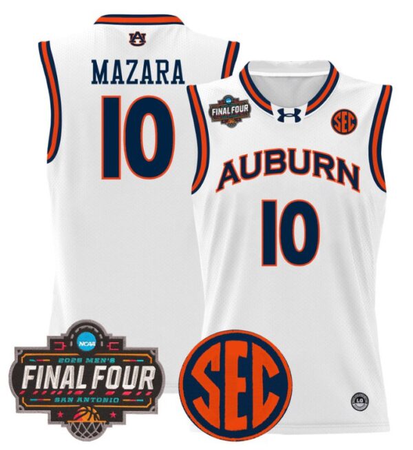Baker-Mazara Jersey #10 Auburn Tigers 2025 Final Four Patch Stitched White