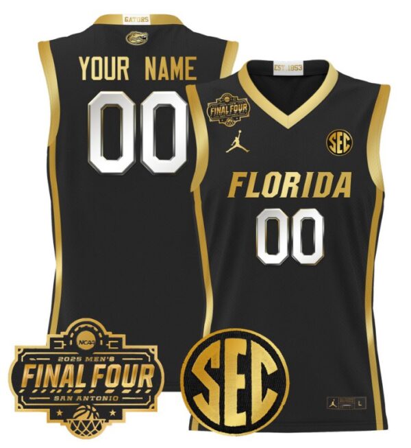 Custom Florida Gators Jersey 2025 Final Four Patch Basketball Stitched Black Gold