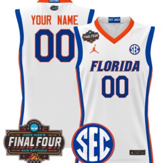 Custom Florida Gators Jersey 2025 Final Four Patch Basketball Stitched White