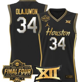 Hakeem Olajuwon Jersey #34 Houston Cougars 2025 Final Four Patch Black Gold