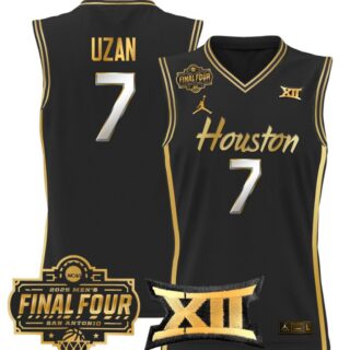 Milos Uzan Jersey #7 Houston Cougars 2025 Final Four Patch Stitched Black Gold