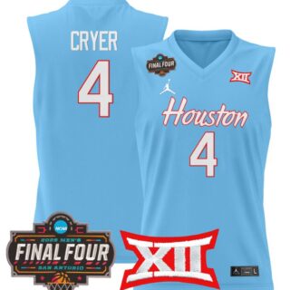 L.J. Cryer Jersey #4 Houston Cougars 2025 Final Four Patch Stitched Blue
