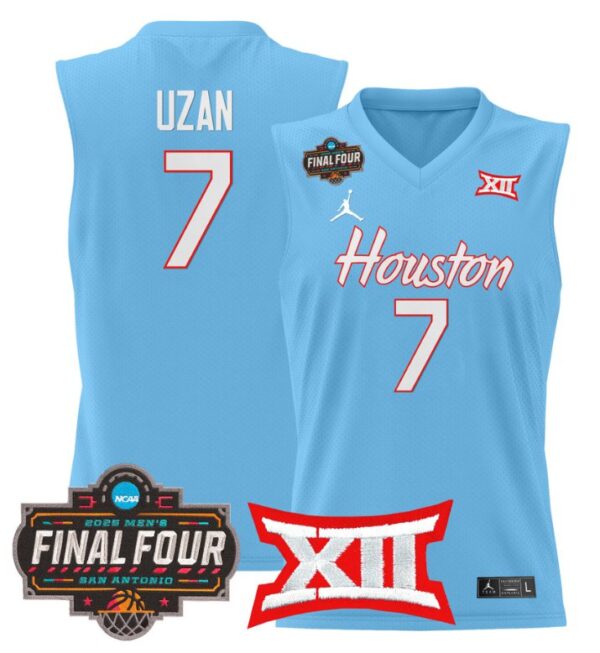 Milos Uzan Jersey #7 Houston Cougars 2025 Final Four Patch Stitched Blue