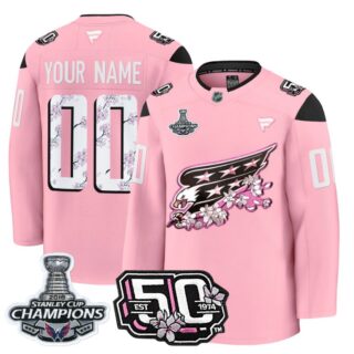 Custom Washington Capitals Jersey 50th Anniversary & 2018 Stanley Cup Champions Patch Cherry Blossom