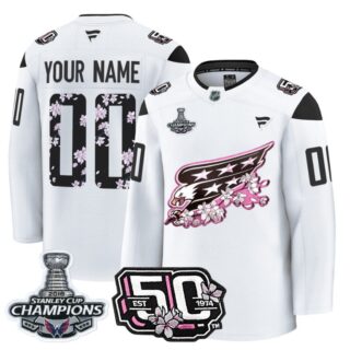 Custom Washington Capitals Jersey 50th Anniversary & 2018 Stanley Cup Champions Patch White