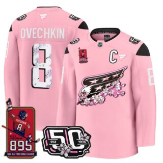 Ovechkin Jersey #8 Washington Capitals All-Time Leading Goals Leader Patch Cherry Blossom