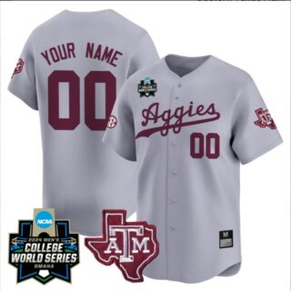 Custom Texas A&M Aggies College Baseball World Series Gray Jersey All Stitched
