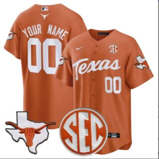 Custom Texas Longhorns Baseball Orange Jersey All Stitched SEC Patch