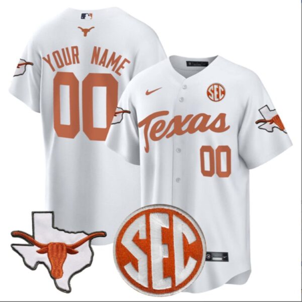 Custom Texas Longhorns Baseball White Jersey All Stitched SEC Patch