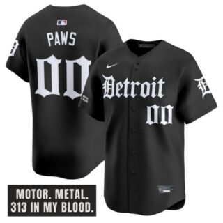 Paws Jersey #00 Detroit Tigers Motor Gothic Edition Vapor Limited Stitched Black