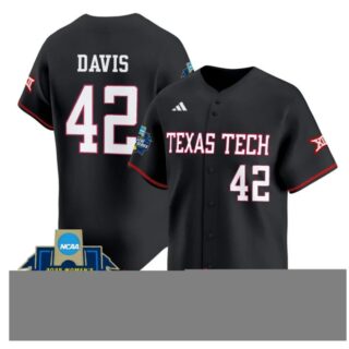 Mihyia Davis Jersey #42 Texas Tech Red Raiders 2025 World Series Stitched Black