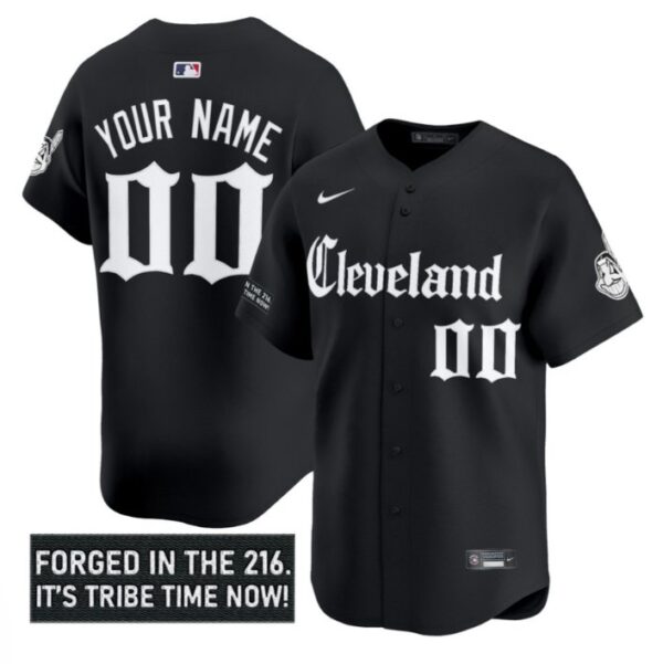 Custom Cleveland Indians Jersey Gothic Iron Edition Stitched Black