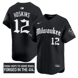 Rhys Hoskins Jersey #12 Milwaukee Brewers Gothic 414 Shadows Edition Black