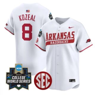 Cam Kozeal Jersey #8 Arkansas Razorbacks 2025 World Series Stitched White