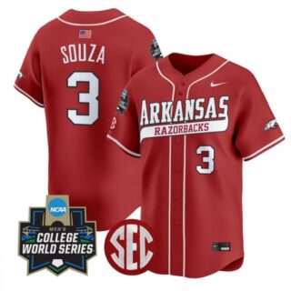 Nolan Souza Jersey #3 Arkansas Razorbacks 2025 World Series Stitched Cardinal