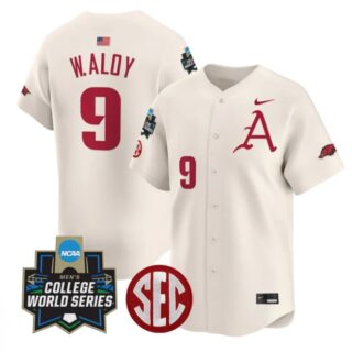 Wehiwa Aloy Jersey #9 Arkansas Razorbacks 2025 World Series Stitched Cream