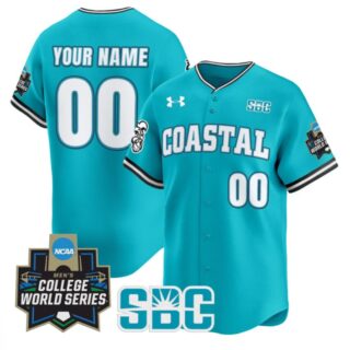 Custom Coastal Carolina Chanticleers Jersey 2025 World Series Teal