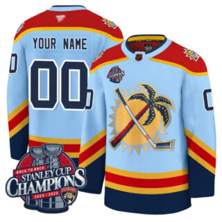 Custom Florida Panthers Jersey 2025 Stanley Cup Back To Back Champions Blue