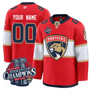 Custom Florida Panthers Jersey 2025 Stanley Cup Back To Back Champions Red