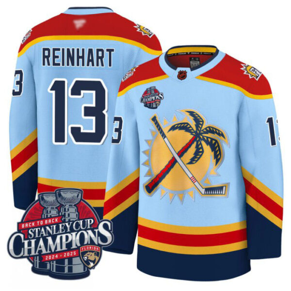 Sam Reinhart Jersey #13 Florida Panthers 2025 Stanley Cup Back To Back Blue