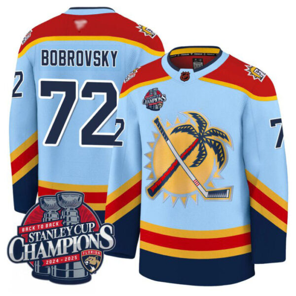 Sergei Bobrovsky Jersey #72 Florida Panthers 2025 Stanley Cup Back To Back Blue