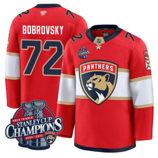 Sergei Bobrovsky Jersey #72 Florida Panthers 2025 Stanley Cup Back To Back Red