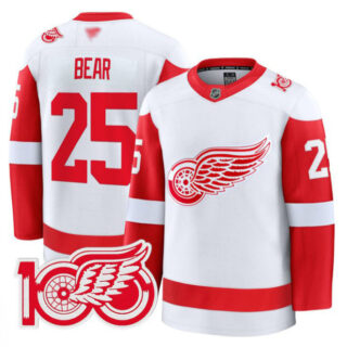 Carter Bear Jersey #25 Detroit Red Wings 100th Anniversary Stitched White