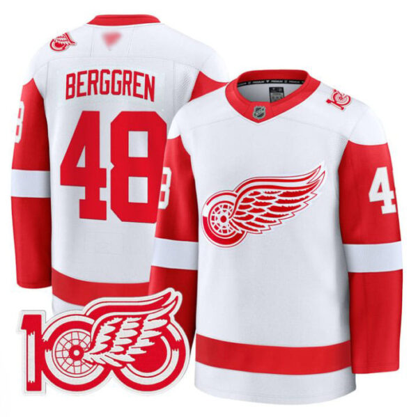 Jonatan Berggren Jersey #48 Detroit Red Wings 100th Anniversary Stitched White