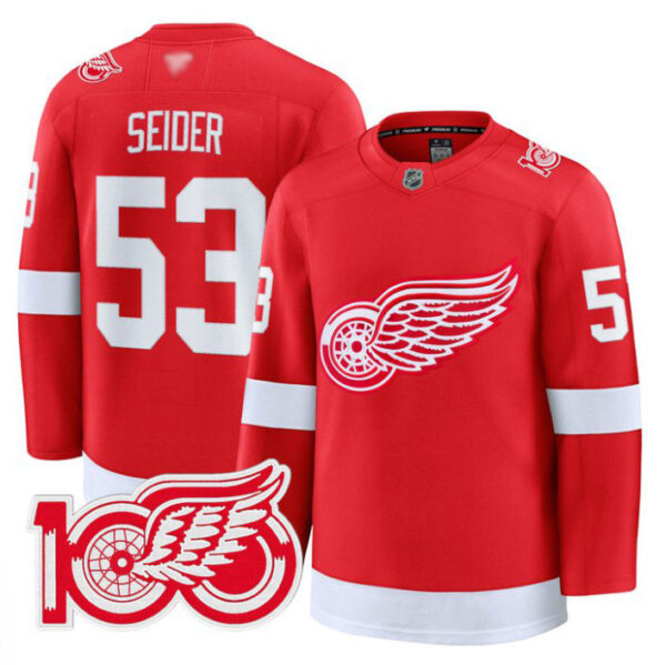 Moritz Seider Jersey #53 Detroit Red Wings 100th Anniversary Stitched Red