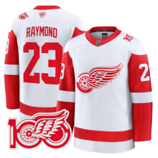 Lucas Raymond Jersey #23 Detroit Red Wings 100th Anniversary Stitched White