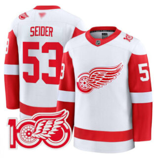 Moritz Seider Jersey #53 Detroit Red Wings 100th Anniversary Stitched White