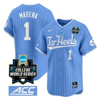 Alex Madera Jersey #1 North Carolina Tar Heels 2024 College World Series Vapor Premier Limited NCAA Baseball Stitched Blue Pinstripe