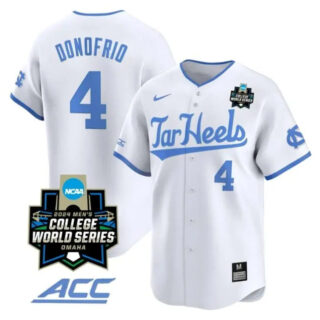 Anthony Donofrio Jersey #4 North Carolina Tar Heels 2024 College World Series Vapor Premier Limited NCAA Baseball Stitched White