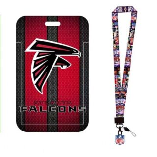Atlanta Falcons ID Stickers Badge Holder with Lanyard, Hard Plastic Key Card Work Badge Sleeve for Office, School, Factory, ID Credit Cards