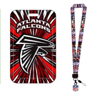 Atlanta Falcons ID Stickers Badge Holder with Lanyard, Hard Plastic Key Card Work Badge Sleeve for Office, School, Factory, ID Credit Cards
