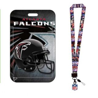 Atlanta Falcons ID Stickers Badge Holder with Lanyard, Hard Plastic Key Card Work Badge Sleeve for Office, School,3