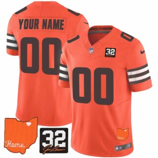 Custom Men's Cleveland Browns #32 Jim Brown Memorial & Home Patch Vapor Limited Jersey All Stitched