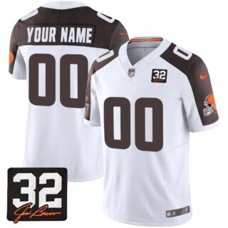 Custom Men's Cleveland Browns #32 Jim Brown Memorial & Home Patch Vapor Limited Jersey All Stitched Inverted